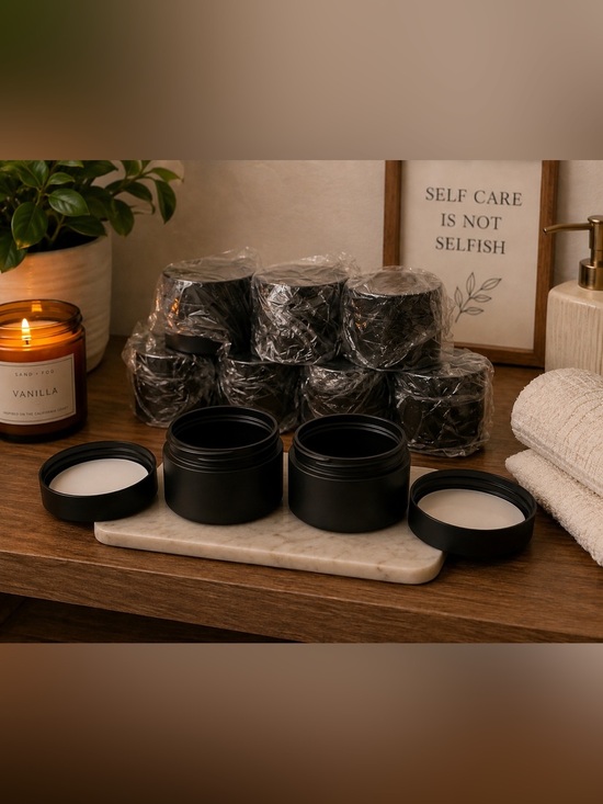Other - Set of 16 Matte Black 4oz Glass Cosmetic Jars | UV Protective Cream Balm